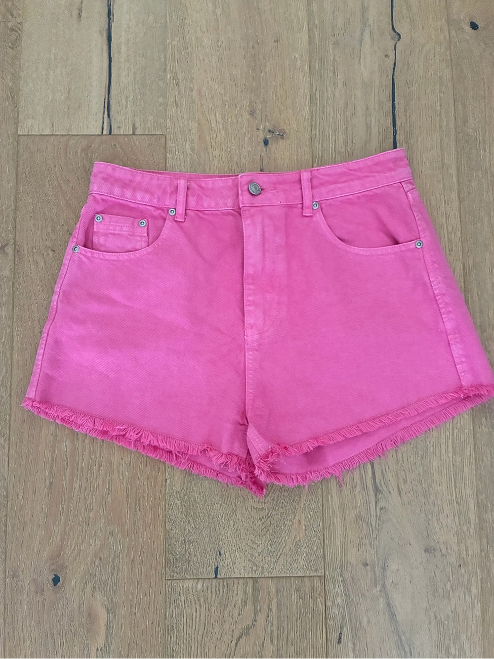 GREY LAB Hot Pink Frayed Hem Denim Shorts